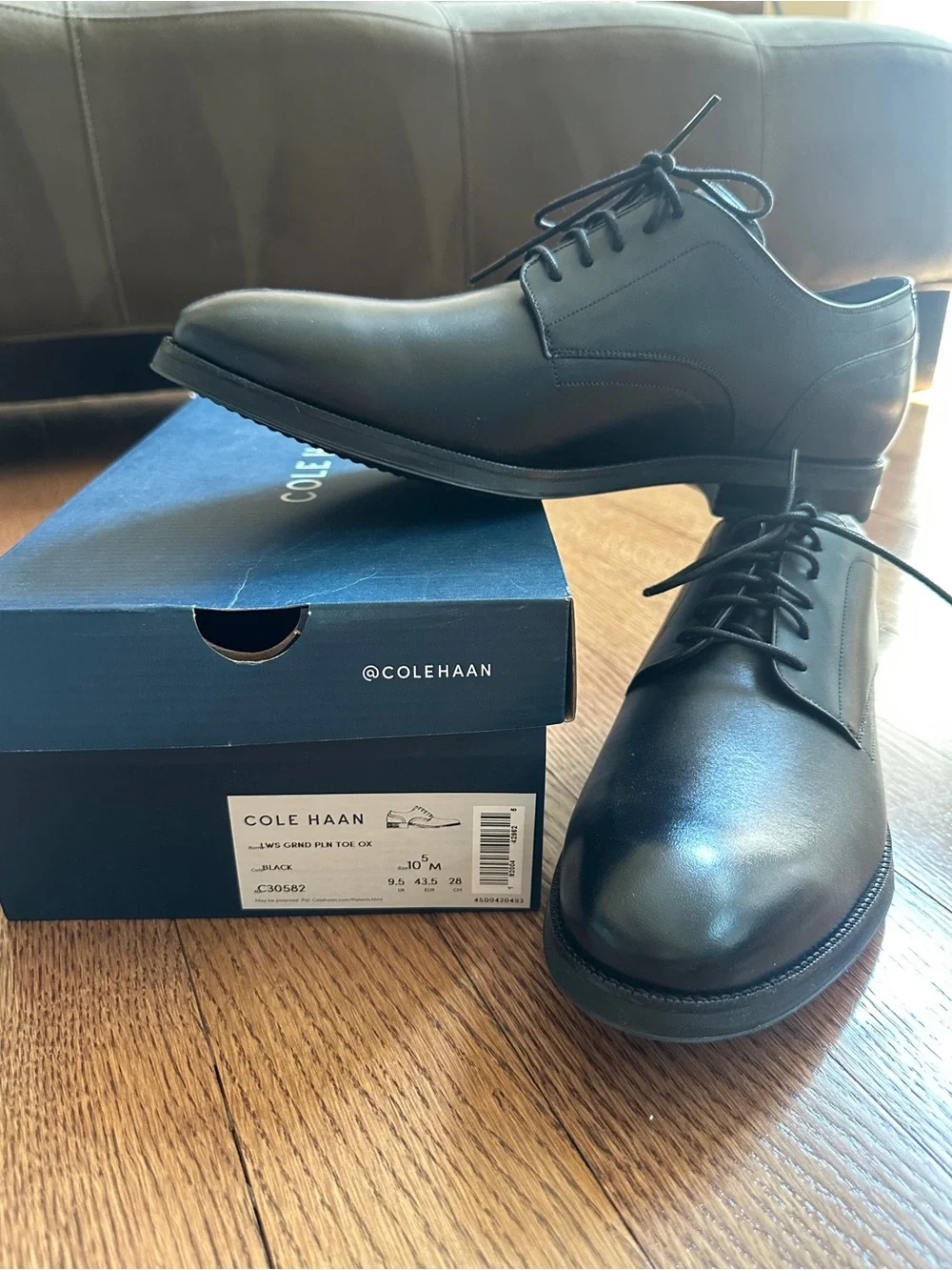 NwB Cole Haan Mens Lewis Grand Plain Toe Oxford C30582 Black Size 10.5 Leather